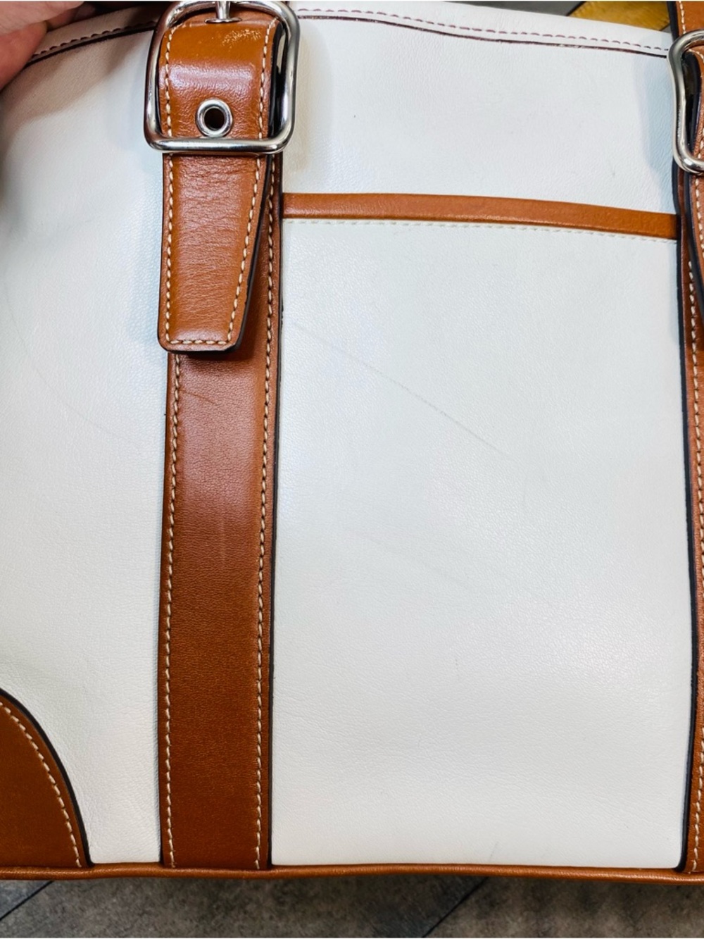 COACH Hamptons Leather Bicolor Tote Bag White Brown Authentic Vintage - Picture 8 of 13